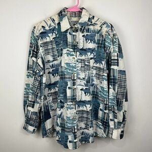 Vintage 90's Western Andrews Blues Button Down Horse Print Shirt Womens Size: M